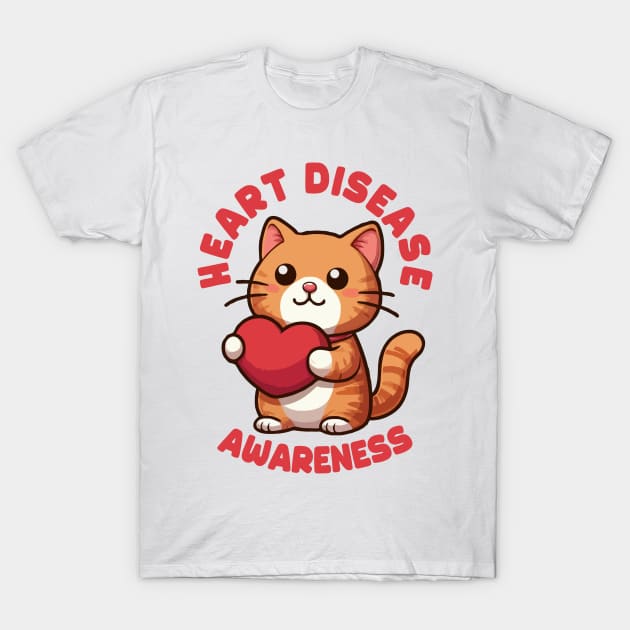 Heart Disease Awareness Cute Cat T-Shirt by MoDesigns22 